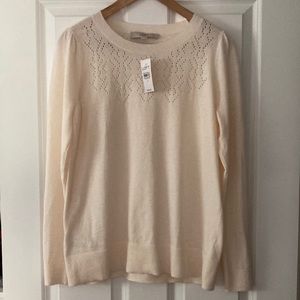 New Ann Taylor LOFT Cream Sweater with pointelle details, size Medium